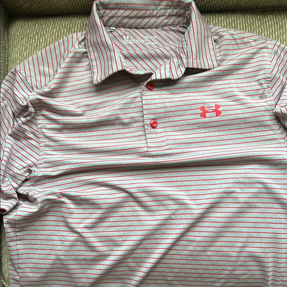Under Armour Striped Polo Shirt - Red and Gray